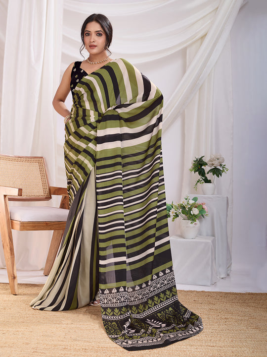 Green Satin Ready To Wear Saree With Blouse Piece Green Satin Ready To Wear Saree With Blouse Piece