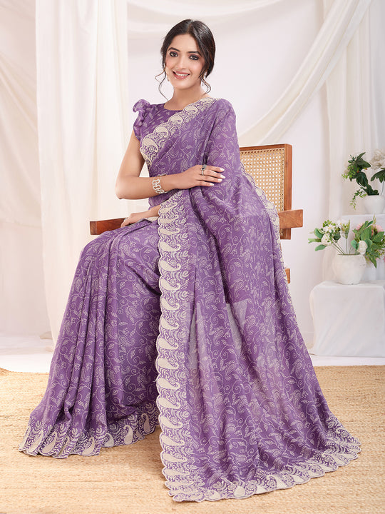 Purple Poly Georgette Festive Wear Saree With Blouse Piece Purple Poly Georgette Festive Wear Saree With Blouse Piece