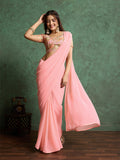 Poly Chiffon Dyed Saree With Heavy Embroidered Blouse Piece Poly Chiffon Dyed Saree With Heavy Embroidered Blouse Piece
