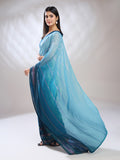 Blue Silk Blend Ready To Wear Saree With Blouse Piece Blue Silk Blend Ready To Wear Saree With Blouse Piece