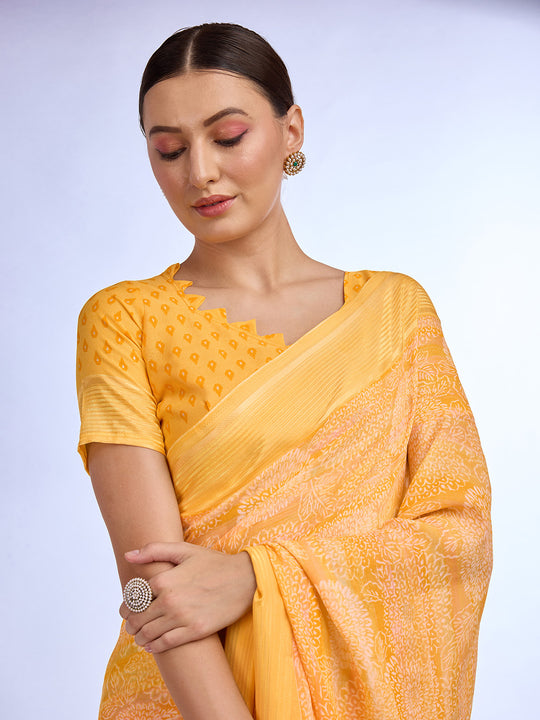 Yellow Georgette Saree With Blouse Piece Yellow Georgette Saree With Blouse Piece