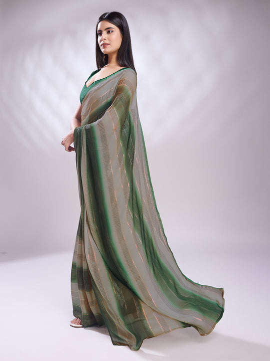 Green Silk Blend Ready To Wear Saree With Blouse Piece Green Silk Blend Ready To Wear Saree With Blouse Piece
