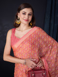 Peach Chiffon Saree With Blouse Piece Peach Chiffon Saree With Blouse Piece