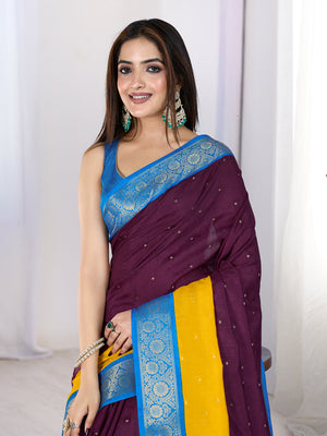Pure Silk Woven Zari Saree With Jacquard Border And Blouse Piece