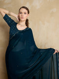 Embellished Mirror Work Organza Saree With Blouse Piece Embellished Mirror Work Organza Saree With Blouse Piece