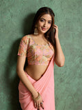 Poly Chiffon Dyed Saree With Heavy Embroidered Blouse Piece Poly Chiffon Dyed Saree With Heavy Embroidered Blouse Piece
