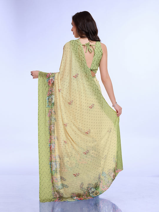 Green Poly Chiffon Festival Saree With Blouse Piece Green Poly Chiffon Festival Saree With Blouse Piece