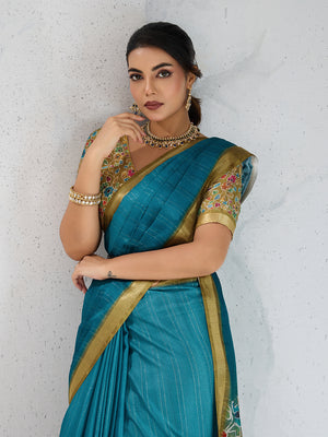 Pure Chiffon Digital Printed Woven Saree With Woven Border And Fancy Tassels