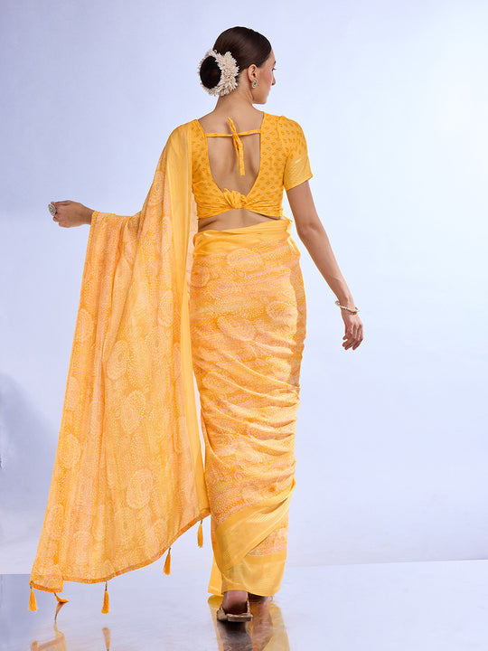 Yellow Georgette Saree With Blouse Piece Yellow Georgette Saree With Blouse Piece