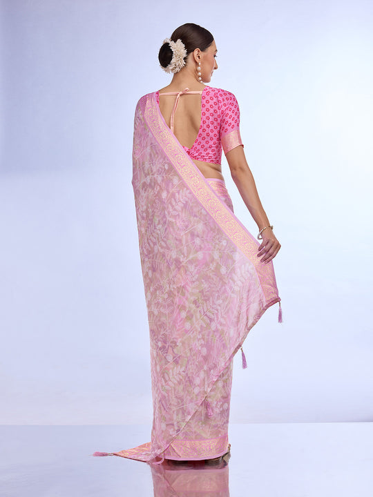 Pink Georgette Saree With Blouse Piece Pink Georgette Saree With Blouse Piece