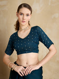 Embellished Mirror Work Organza Saree With Blouse Piece Embellished Mirror Work Organza Saree With Blouse Piece