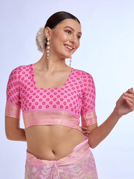 Pink Georgette Saree With Blouse Piece Pink Georgette Saree With Blouse Piece