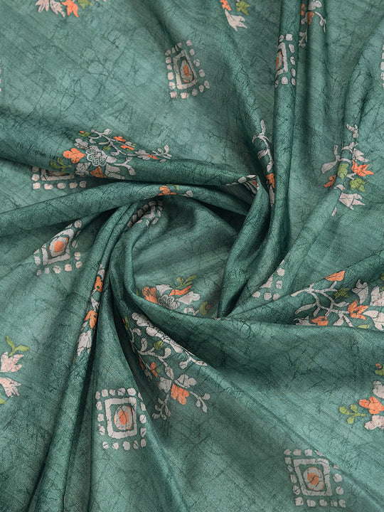 Teal Poly Crepe Festive Wear Saree With Blouse Piece Teal Poly Crepe Festive Wear Saree With Blouse Piece