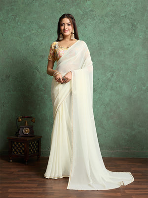 Poly Chiffon Dyed Saree With Heavy Embroidered Blouse Piece
