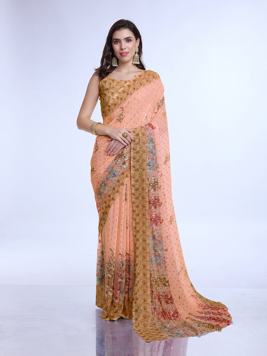 Orange Poly Chiffon Festival Saree With Blouse Piece Orange Poly Chiffon Festival Saree With Blouse Piece