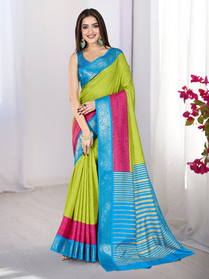 Pure Silk Woven Zari Saree With Jacquard Border And Blouse Piece