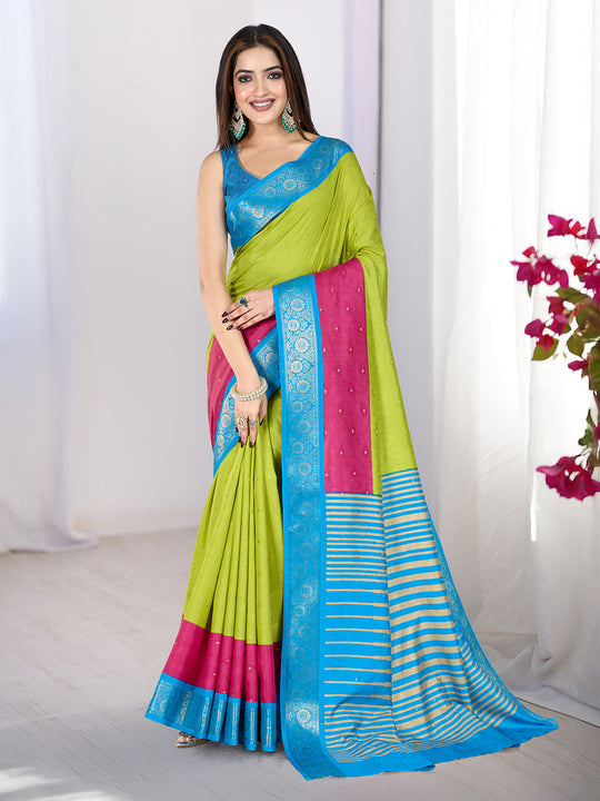 Pure Silk Woven Zari Saree With Jacquard Border And Blouse Piece Pure Silk Woven Zari Saree With Jacquard Border And Blouse Piece