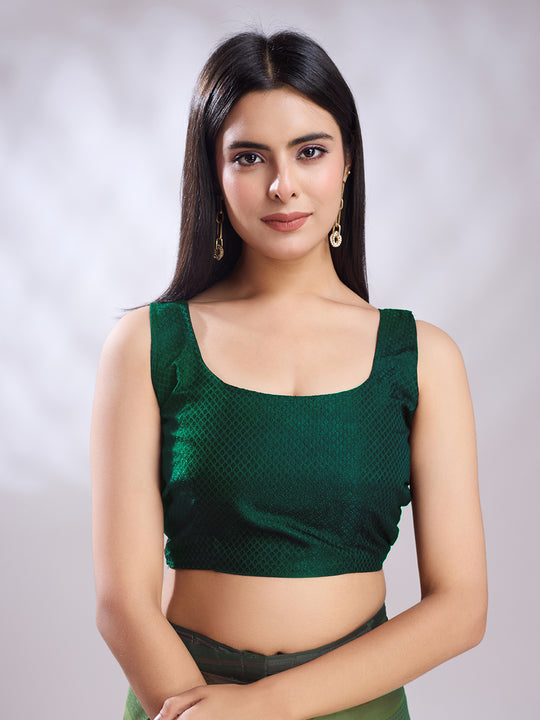 Green Silk Blend Ready To Wear Saree With Blouse Piece Green Silk Blend Ready To Wear Saree With Blouse Piece