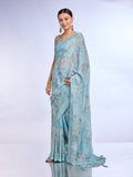 Blue Georgette Saree With Blouse Piece Blue Georgette Saree With Blouse Piece