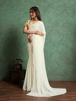 Poly Chiffon Dyed Saree With Heavy Embroidered Blouse Piece