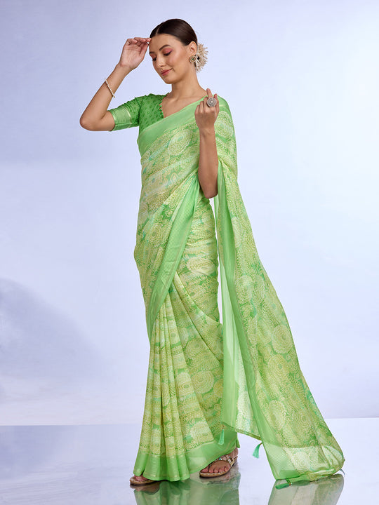 Green Georgette Saree With Blouse Piece Green Georgette Saree With Blouse Piece