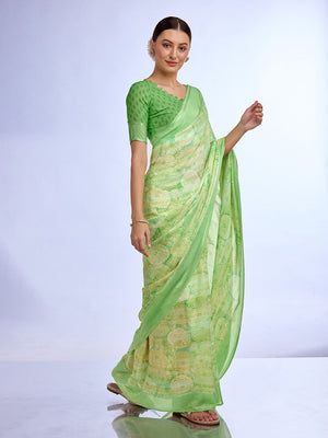 Green Georgette Saree With Blouse Piece