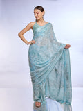 Blue Georgette Saree With Blouse Piece Blue Georgette Saree With Blouse Piece