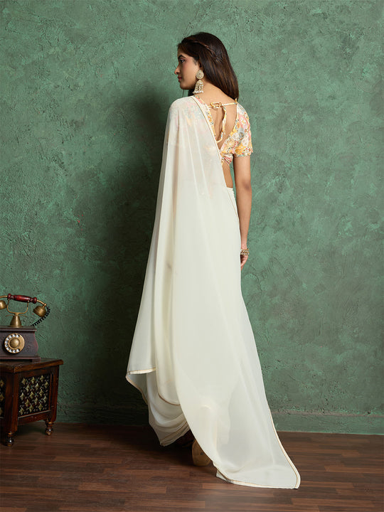 Poly Chiffon Dyed Saree With Heavy Embroidered Blouse Piece Poly Chiffon Dyed Saree With Heavy Embroidered Blouse Piece