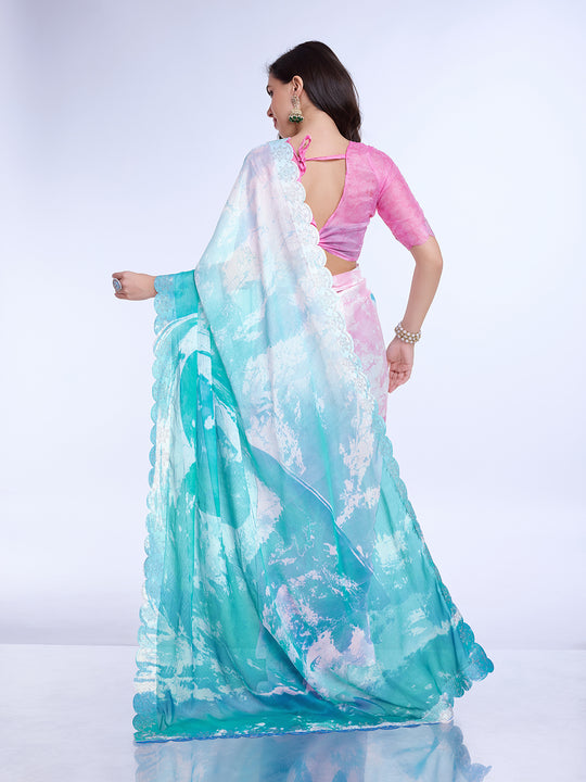 Blue Poly Chiffon Festival Saree With Blouse Piece Blue Poly Chiffon Festival Saree With Blouse Piece