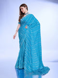 Blue Poly Chiffon Festival Saree With Blouse Piece Blue Poly Chiffon Festival Saree With Blouse Piece
