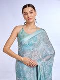 Blue Georgette Saree With Blouse Piece Blue Georgette Saree With Blouse Piece