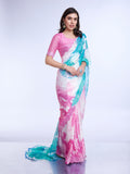 Blue Poly Chiffon Festival Saree With Blouse Piece Blue Poly Chiffon Festival Saree With Blouse Piece