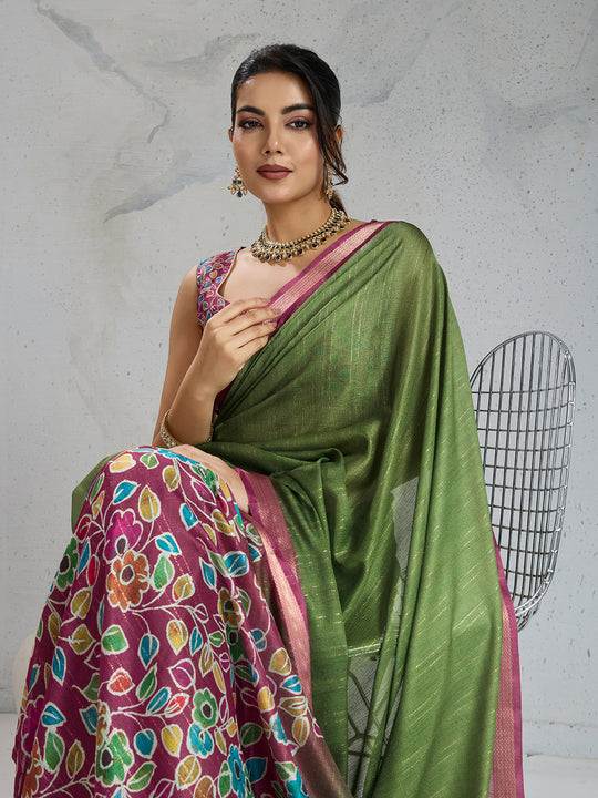 Pure Chiffon Digital Printed Woven Saree With Woven Border And Fancy Tassels Pure Chiffon Digital Printed Woven Saree With Woven Border And Fancy Tassels
