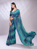 Teal Silk Blend Ready To Wear Saree With Blouse Piece Teal Silk Blend Ready To Wear Saree With Blouse Piece