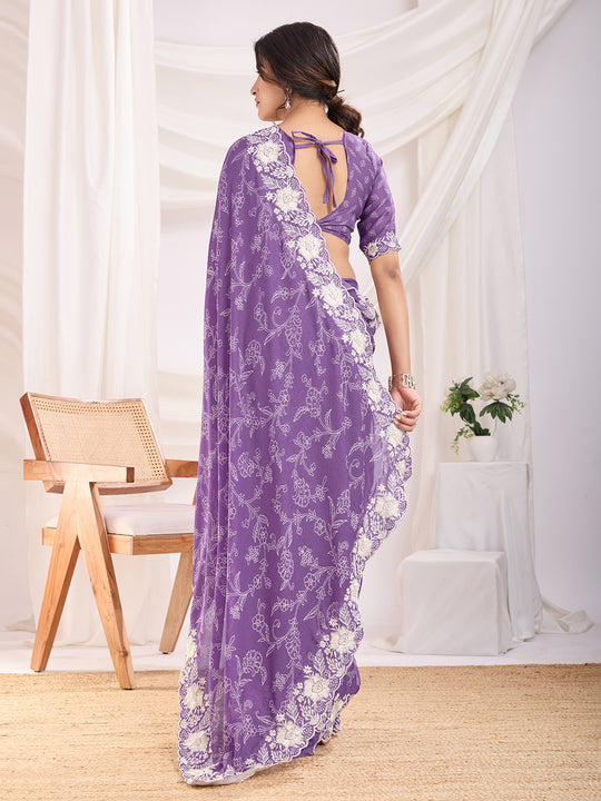 Purple Poly Georgette Festive Wear Saree With Blouse Piece Purple Poly Georgette Festive Wear Saree With Blouse Piece