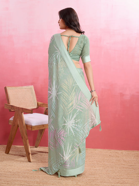 Light Green Silk Georgette Festive Wear Saree With Blouse Piece Light Green Silk Georgette Festive Wear Saree With Blouse Piece