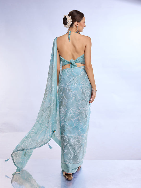 Blue Georgette Saree With Blouse Piece Blue Georgette Saree With Blouse Piece