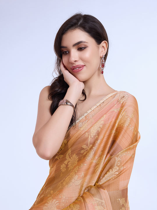 Orange Poly Chiffon Festive Wear Saree With Blouse Piecde Orange Poly Chiffon Festive Wear Saree With Blouse Piecde