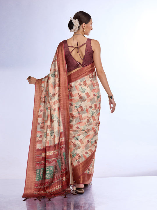 Cream Tissue Saree With Blouse Piece Cream Tissue Saree With Blouse Piece