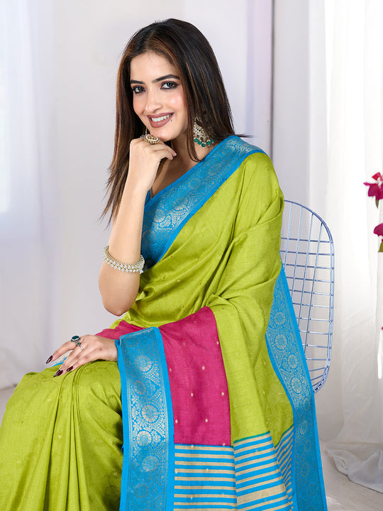 Pure Silk Woven Zari Saree With Jacquard Border And Blouse Piece Pure Silk Woven Zari Saree With Jacquard Border And Blouse Piece