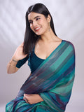 Teal Silk Blend Ready To Wear Saree With Blouse Piece Teal Silk Blend Ready To Wear Saree With Blouse Piece