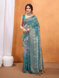 Teal Cotton Blend Saree With Blouse Piece Teal Cotton Blend Saree With Blouse Piece