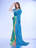 Teal Poly Chiffon Festival Saree With Blouse Piece Teal Poly Chiffon Festival Saree With Blouse Piece