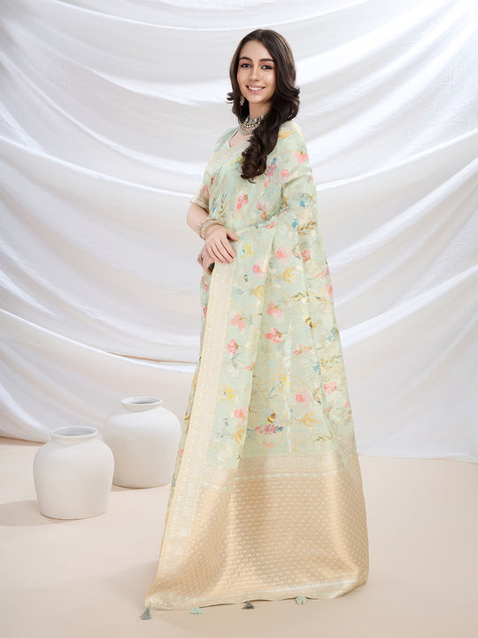 Light Green Pure Cotton Festive Wear Saree With Blouse Piece Light Green Pure Cotton Festive Wear Saree With Blouse Piece