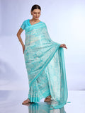 Blue Georgette Saree With Blouse Piece Blue Georgette Saree With Blouse Piece
