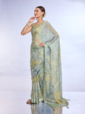 Green Georgette Saree With Blouse Piece Green Georgette Saree With Blouse Piece