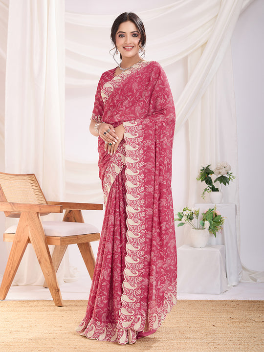 Rani Poly Georgette Festive Wear Saree With Blouse Piece Rani Poly Georgette Festive Wear Saree With Blouse Piece