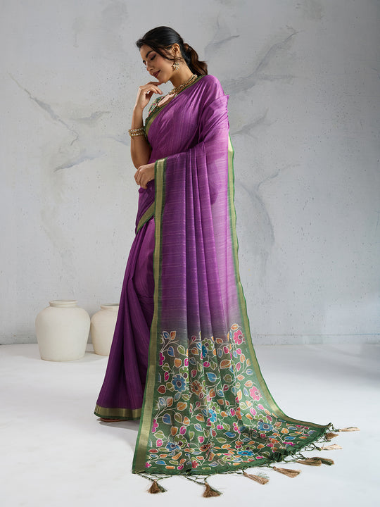 Pure Chiffon Digital Printed Woven Saree With Woven Border And Fancy Tassels Pure Chiffon Digital Printed Woven Saree With Woven Border And Fancy Tassels