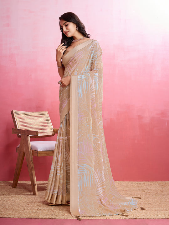 Peach Silk Georgette Festive Wear Saree With Blouse Piece Peach Silk Georgette Festive Wear Saree With Blouse Piece