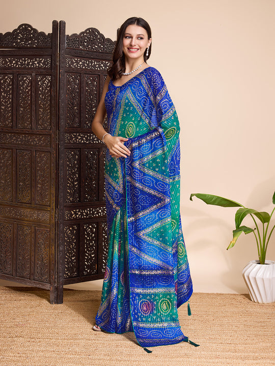Blue Weightless Poly Chiffon Saree With Blouse Piece Blue Weightless Poly Chiffon Saree With Blouse Piece